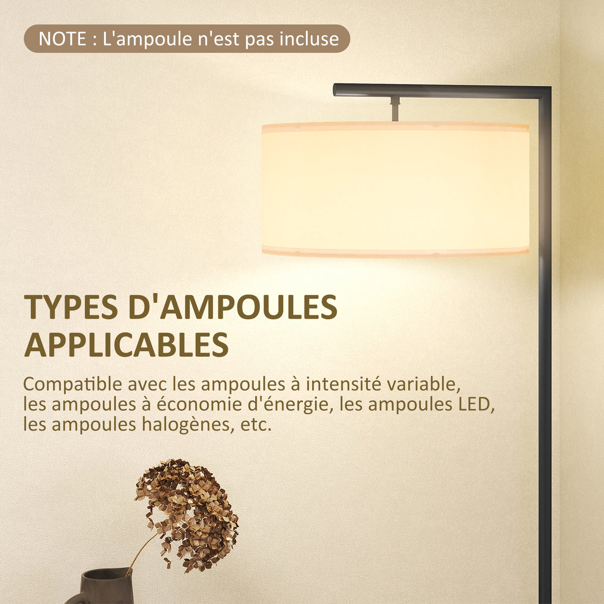 Lampadaire Abat-Jour Lin — Noir & Blanc