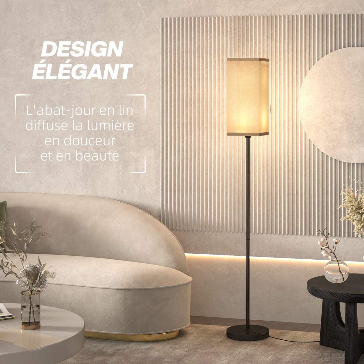 Lampadaire Abat-Jour Effet Lin — Noir