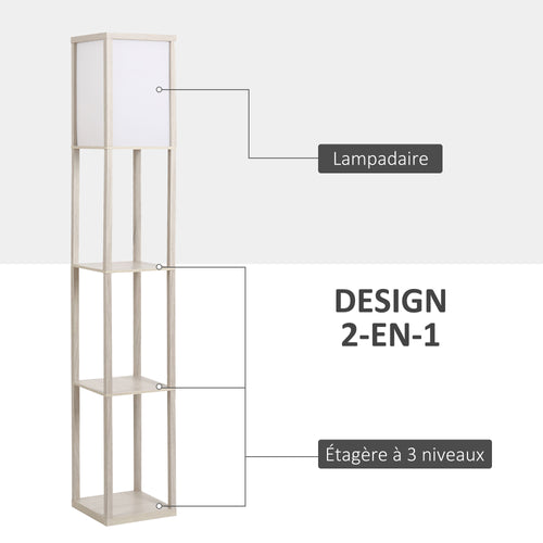 Lampadaire à Étagères 4 Niveaux — Chêne