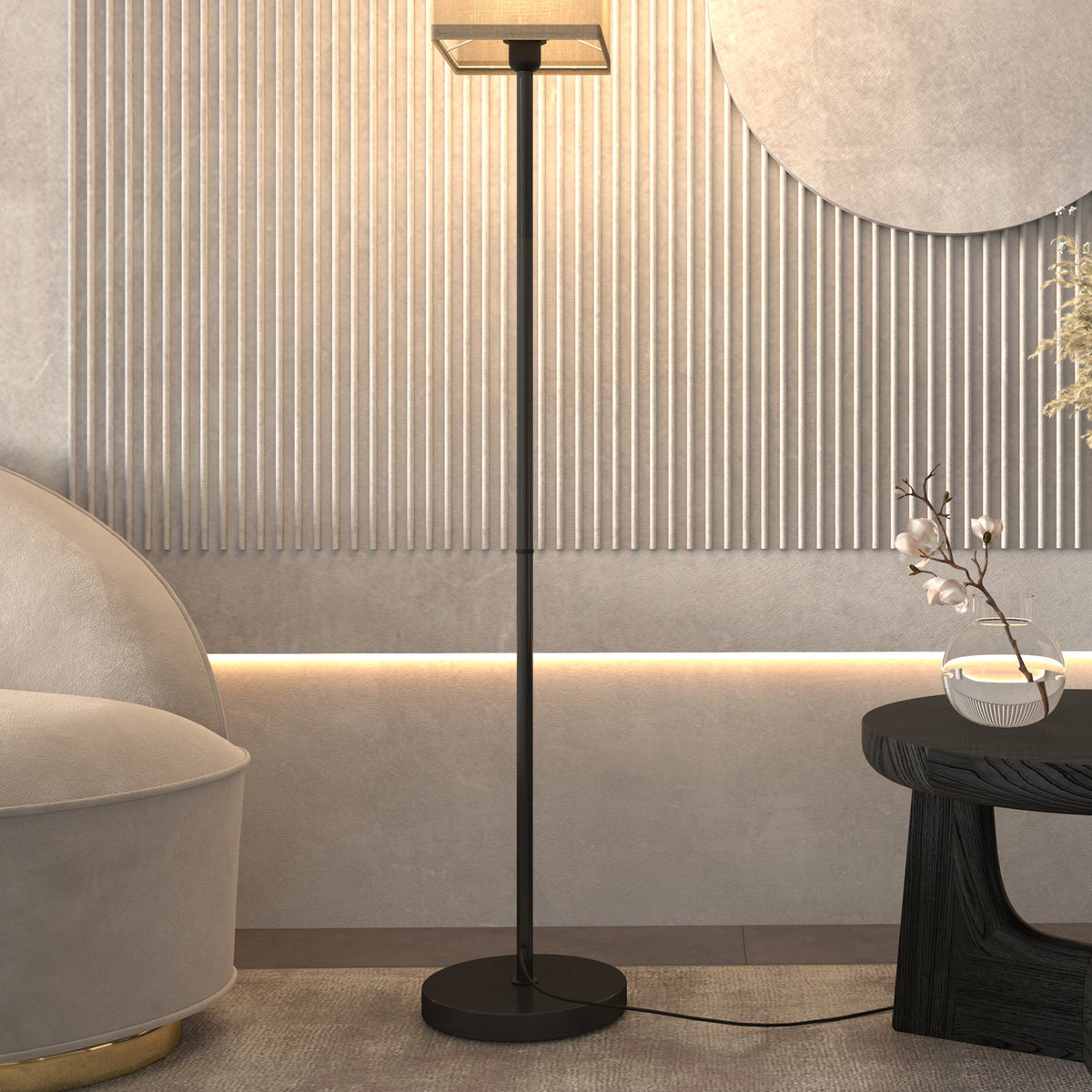 Lampadaire Abat-Jour Effet Lin — Noir