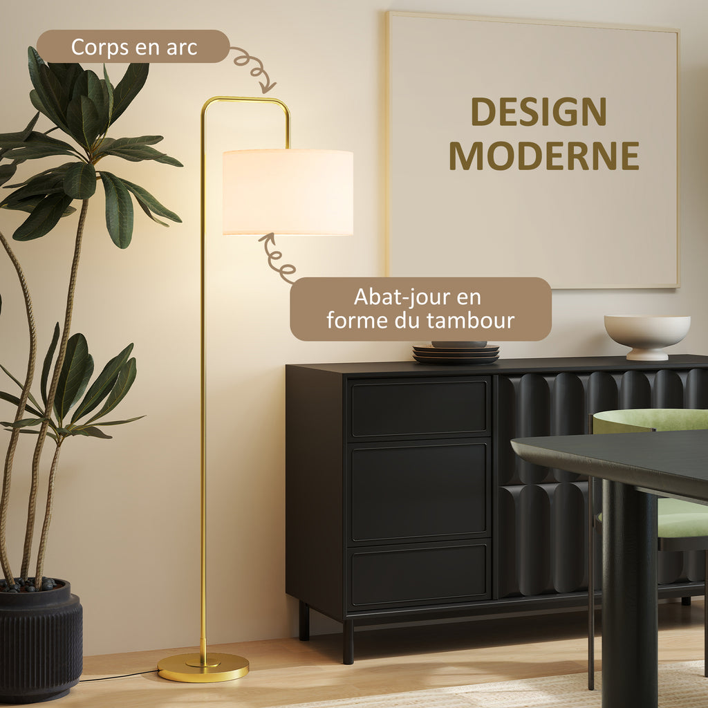 Lampadaire Moderne Aspect Lin — Doré & Blanc