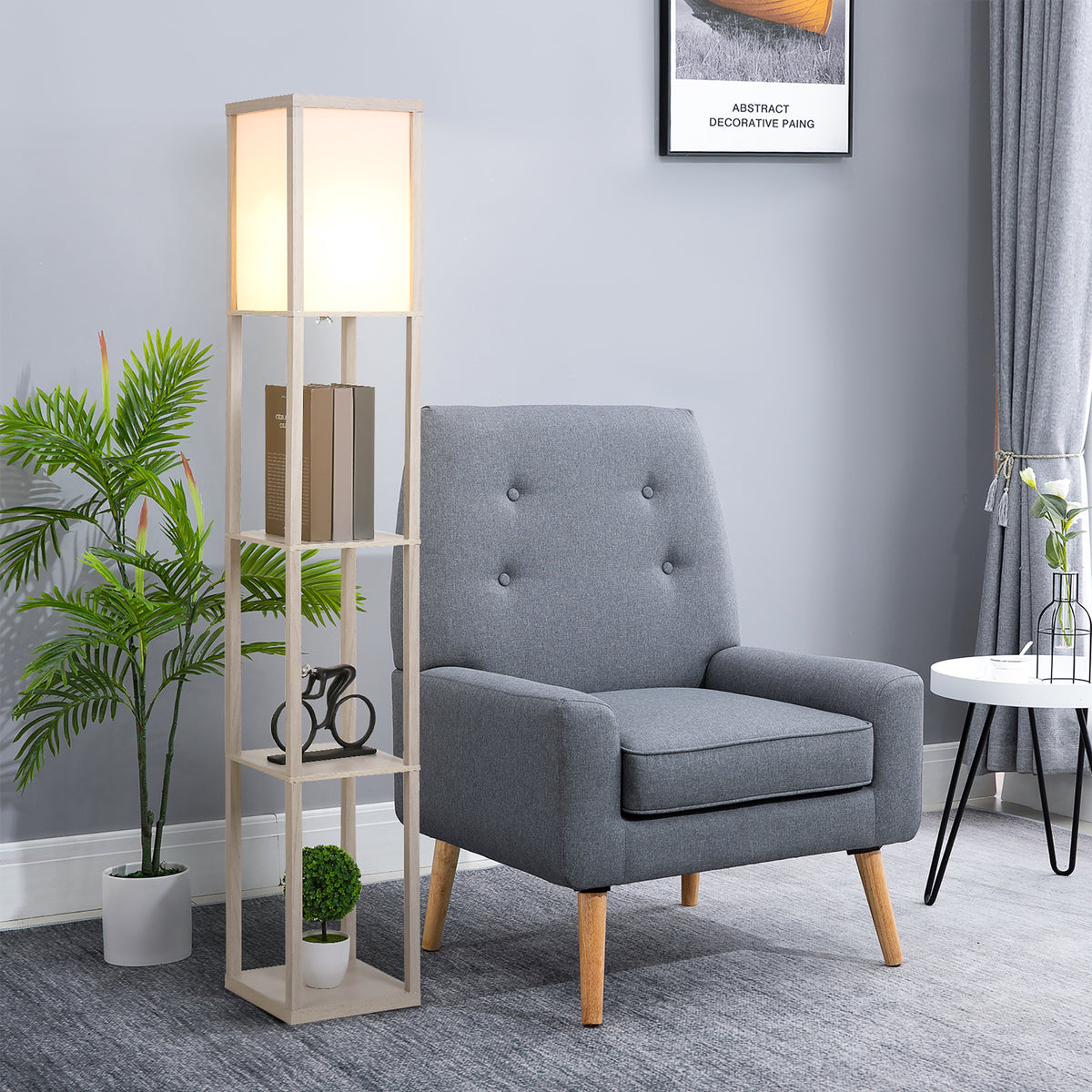 Lampadaire à Étagères 4 Niveaux — Chêne