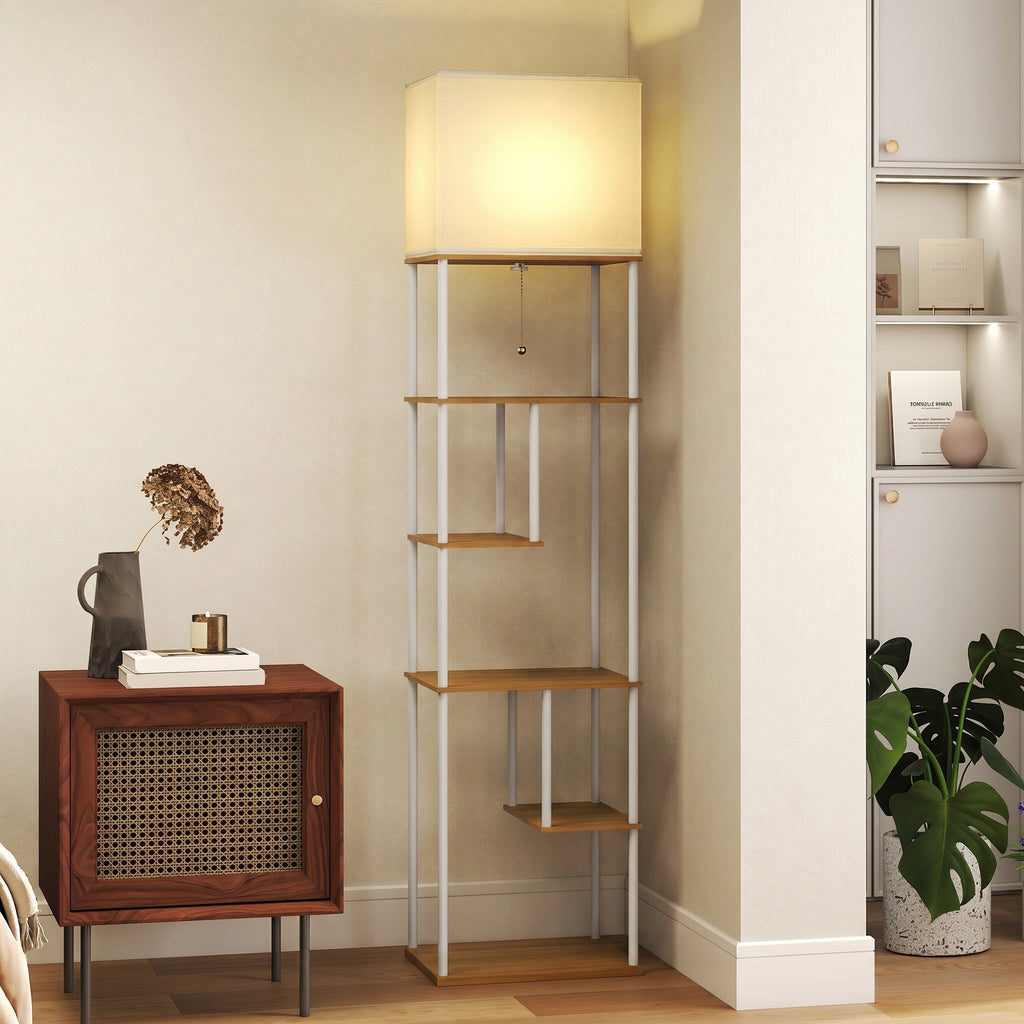 Lampadaire Liseuse à Étagères — Bois Naturel, Dimmable