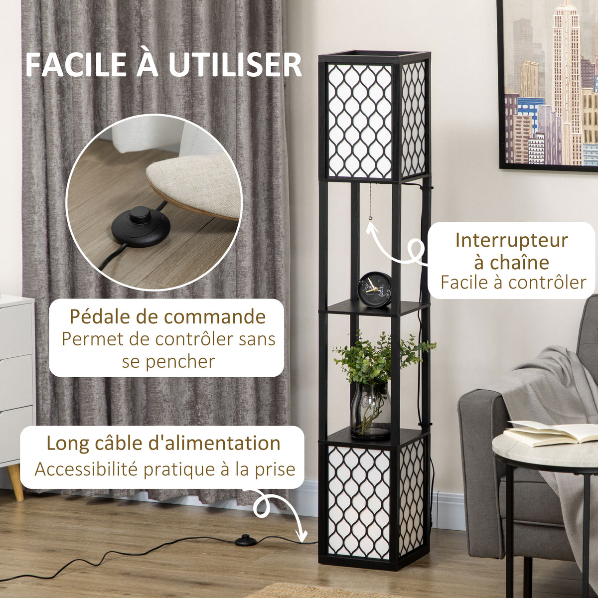 Lampadaire à Étagères Nid d'Abeille — Noir