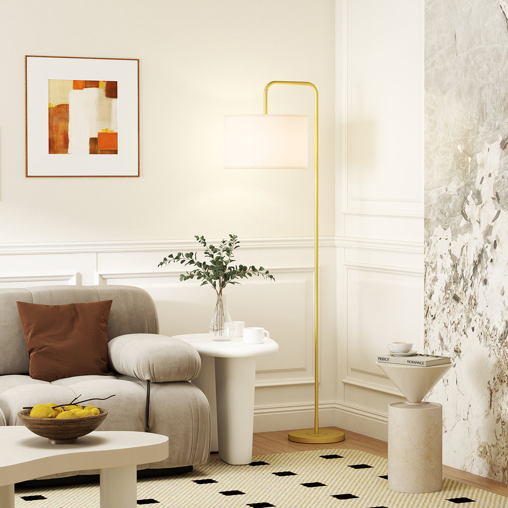 Lampadaire Moderne Aspect Lin — Doré & Blanc
