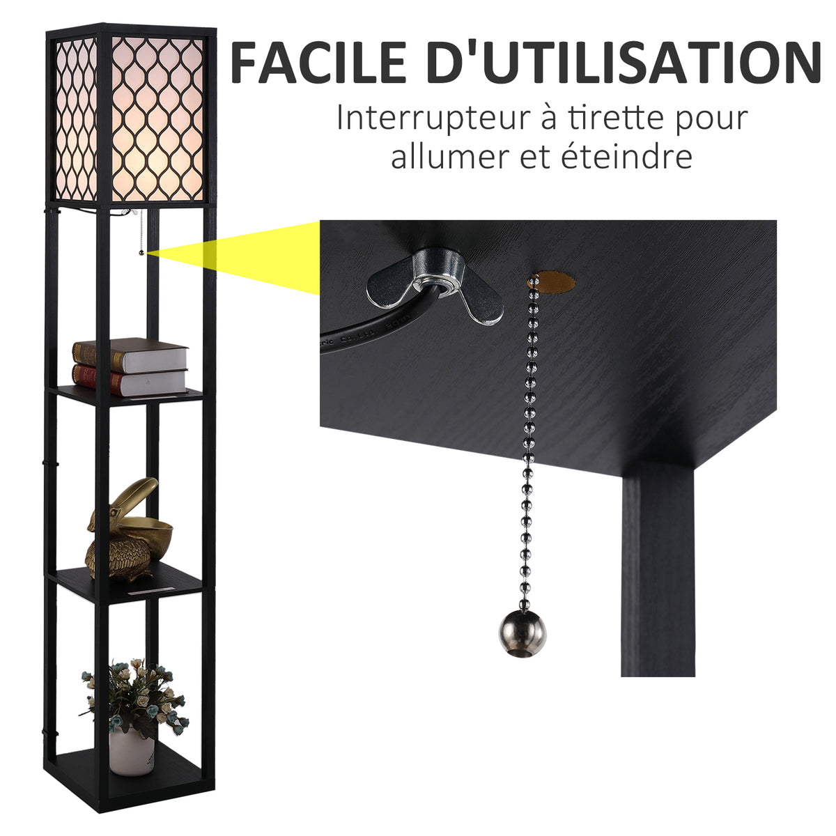 Lampadaire Colonne à Étagères Nid d'Abeille — Noir