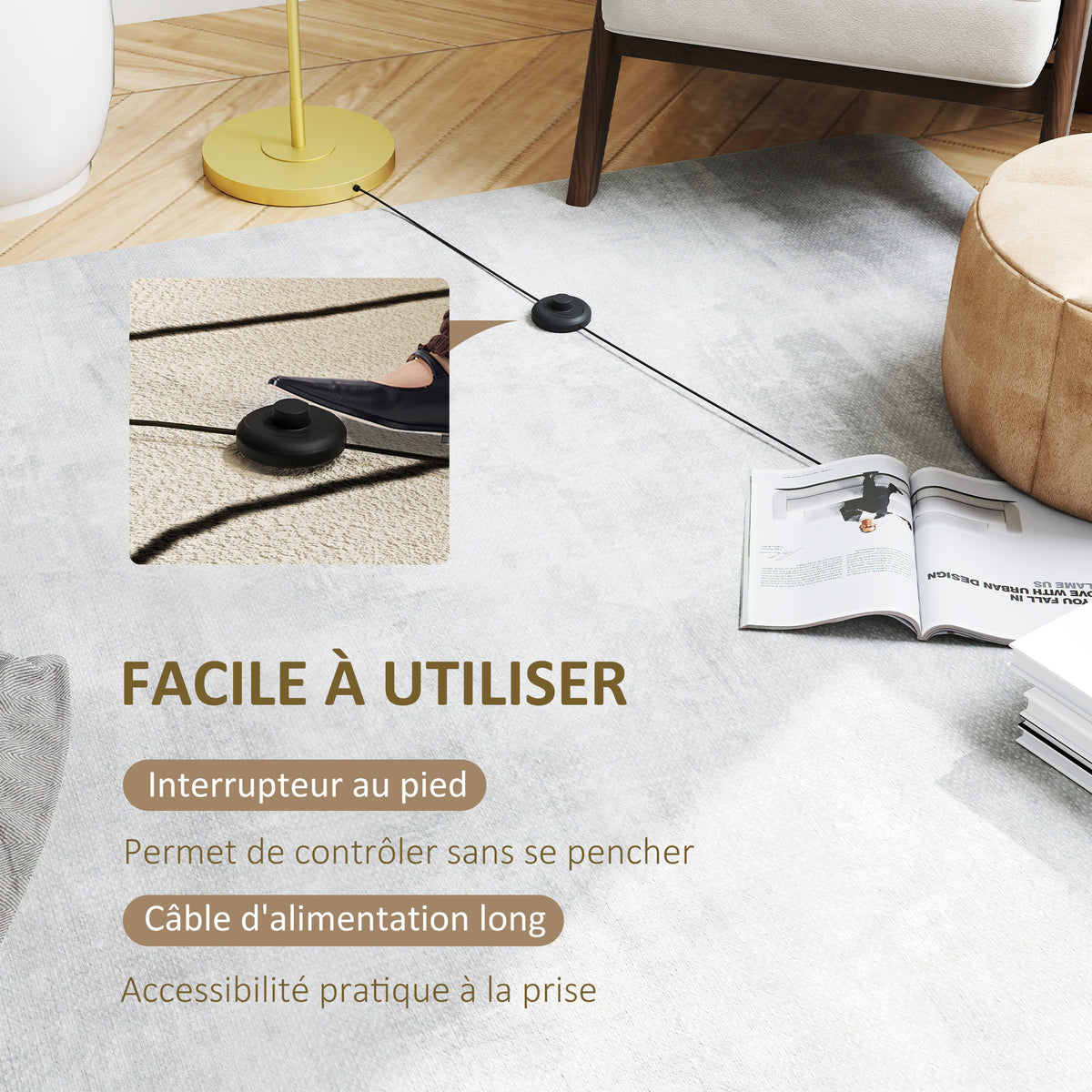 Lampadaire Moderne Aspect Lin — Doré & Blanc