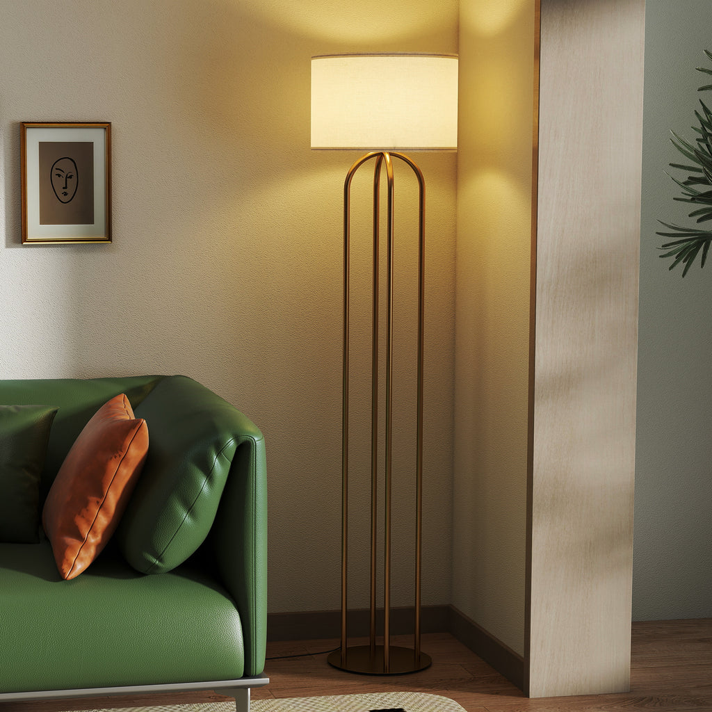 Lampadaire Abat-Jour Lin — Doré & Beige