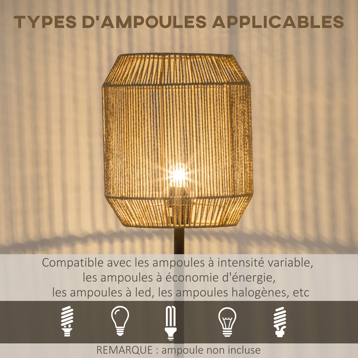 Lampadaire Abat-Jour Corde de Papier — Naturel