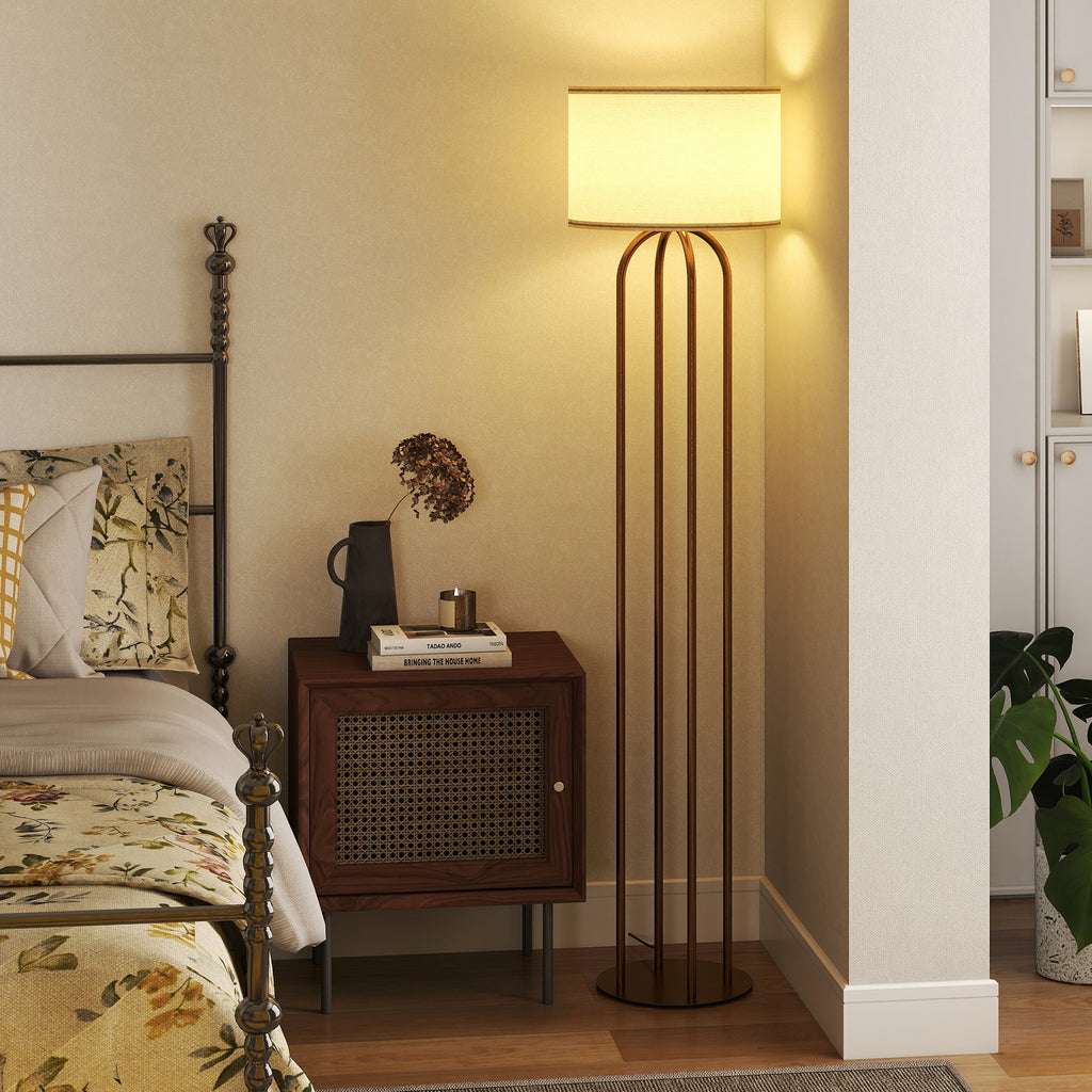 Lampadaire Abat-Jour Lin — Doré & Beige