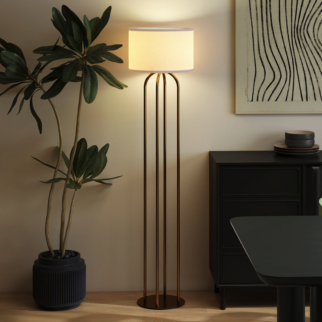 Lampadaire Abat-Jour Lin — Doré & Beige