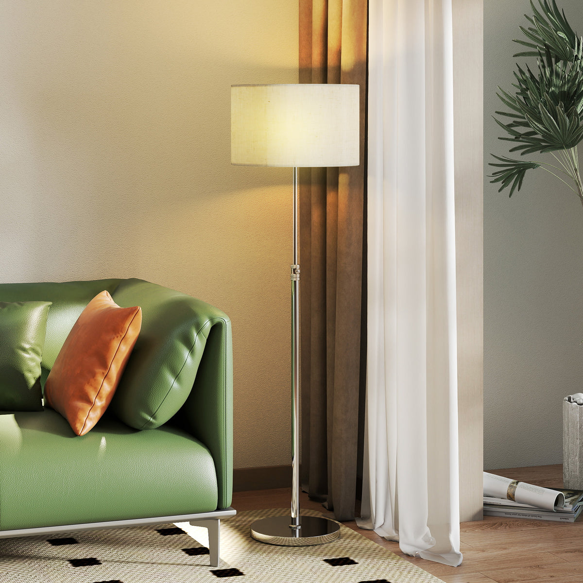 Lampadaire Liseuse Dimmable Abat-Jour Lin — Argent